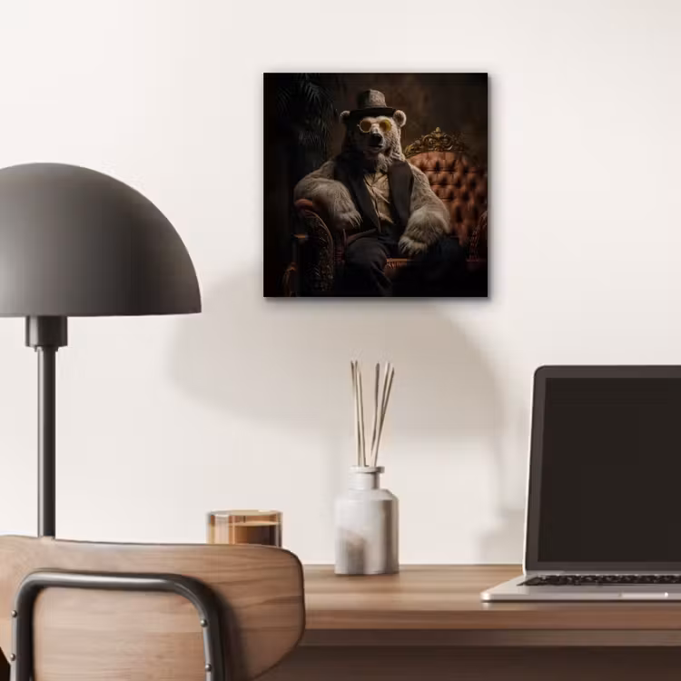 Aluminium schilderij - Ijsbeer - Hoed - Bril - Stoel — 6