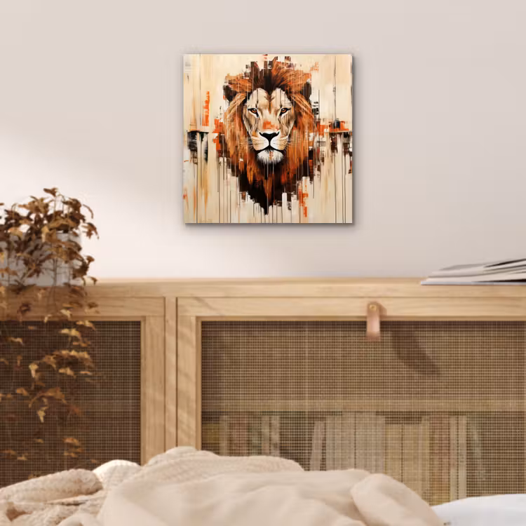Aluminium schilderij - Leeuwenkop - Lijnen - Crème — 4