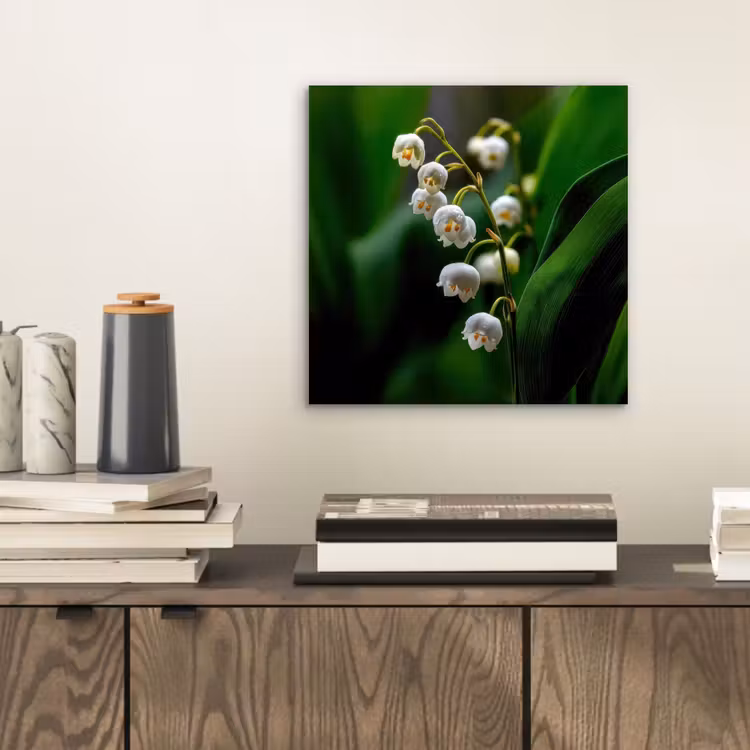 Aluminium schilderij - Bloemen - Wit - Bladeren - Lelietjes — 2