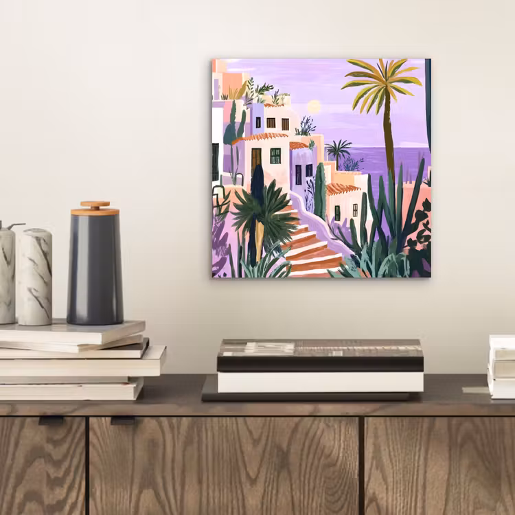 Aluminium schilderij - Huizen - Minimalistisch - Palmbomen - Kust — 2