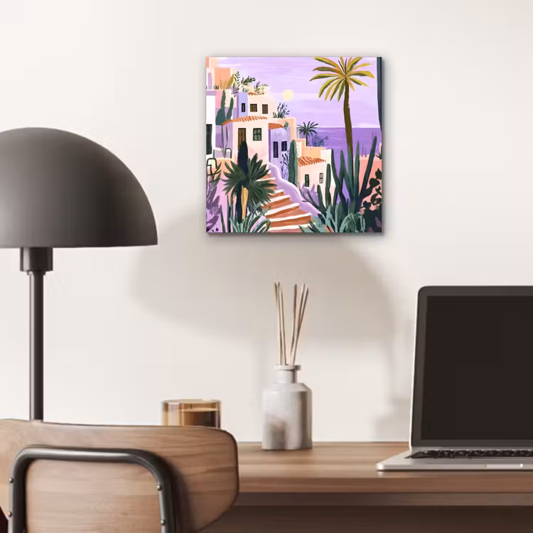 Aluminium schilderij - Huizen - Minimalistisch - Palmbomen - Kust — 6