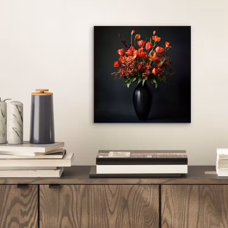 Aluminium schilderij - Boeket - Tulpen - Vaas - Rood — 2