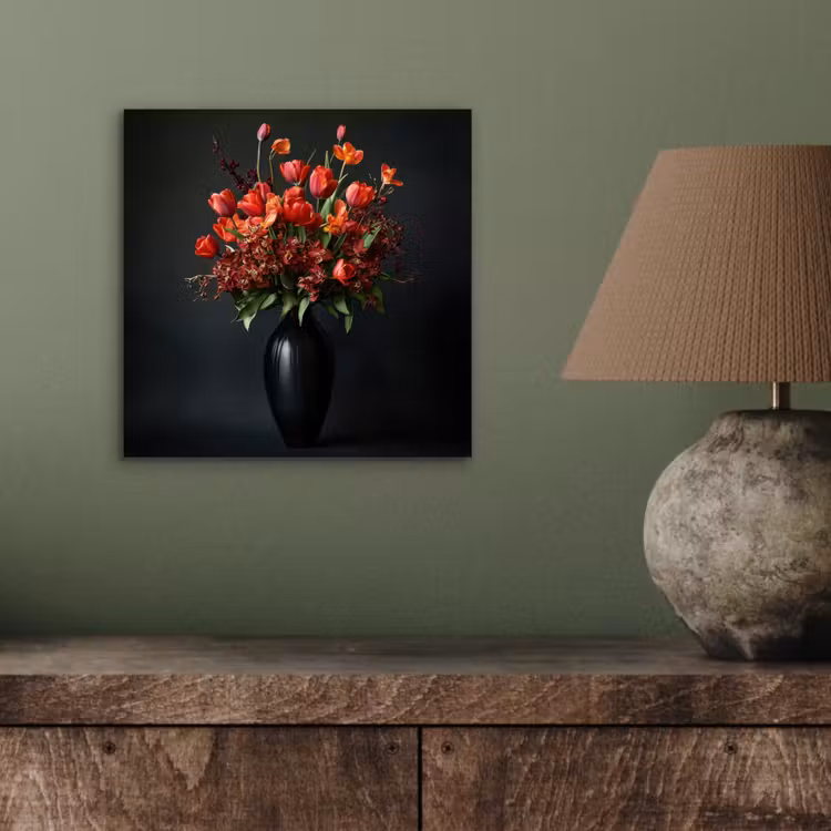 Aluminium schilderij - Boeket - Tulpen - Vaas - Rood — 3