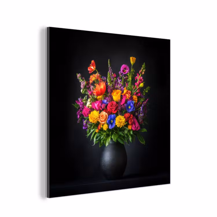 Aluminium schilderij - Felgekleurd - Bloemen - Vaas — 1