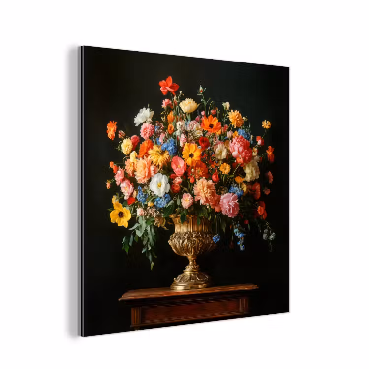 Aluminium schilderij - Goud - Bloemen - Kleuren - Vaas — 1