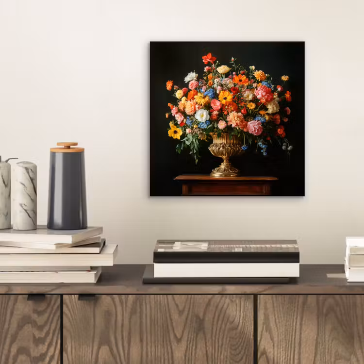 Aluminium schilderij - Goud - Bloemen - Kleuren - Vaas — 2