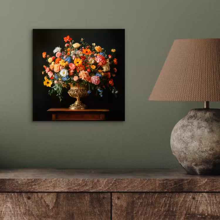 Aluminium schilderij - Goud - Bloemen - Kleuren - Vaas — 3