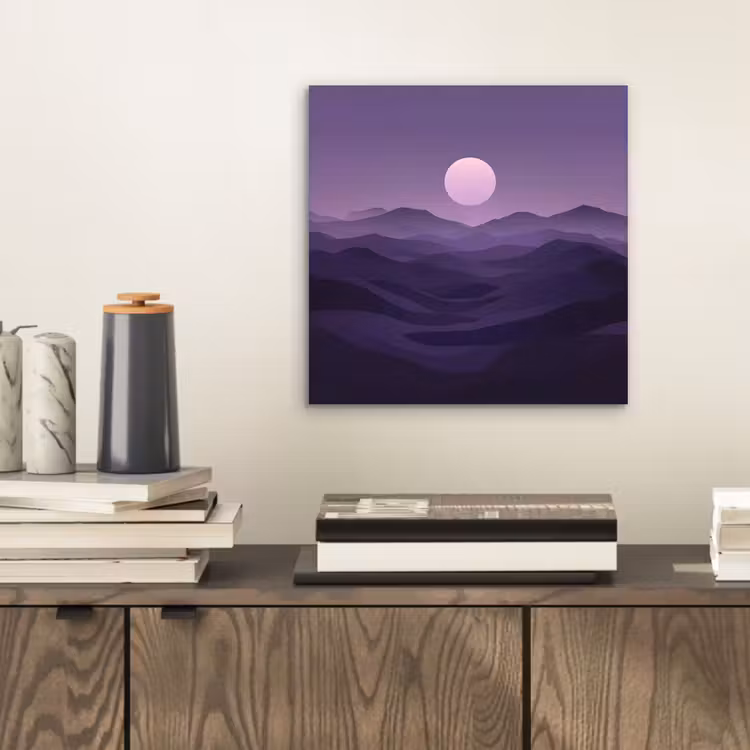 Aluminium schilderij - Heuvels - Paars - Mist - Zon — 2
