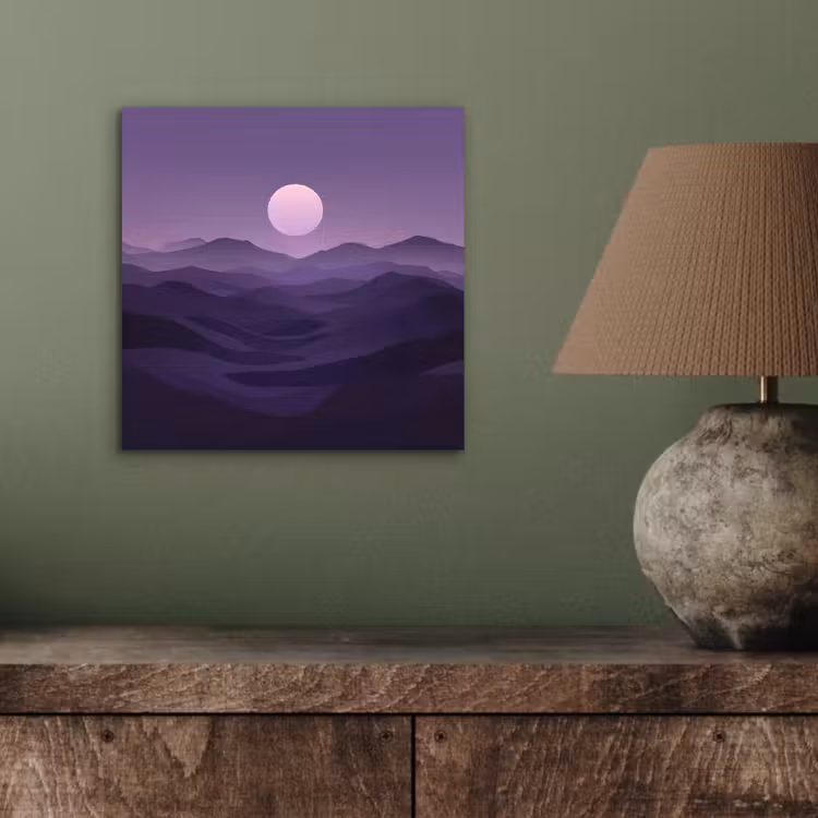 Aluminium schilderij - Heuvels - Paars - Mist - Zon — 3