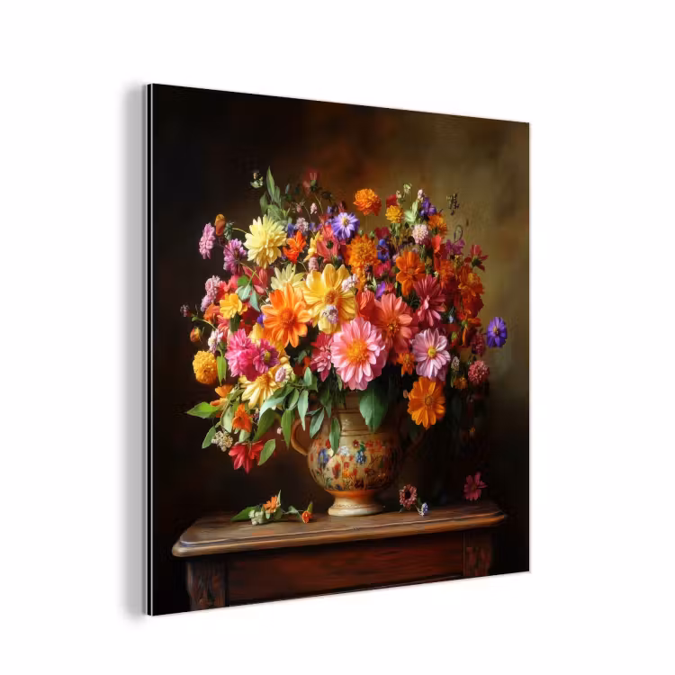 Aluminium schilderij - Kleuren - Boeket - Vaas - Hout — 1