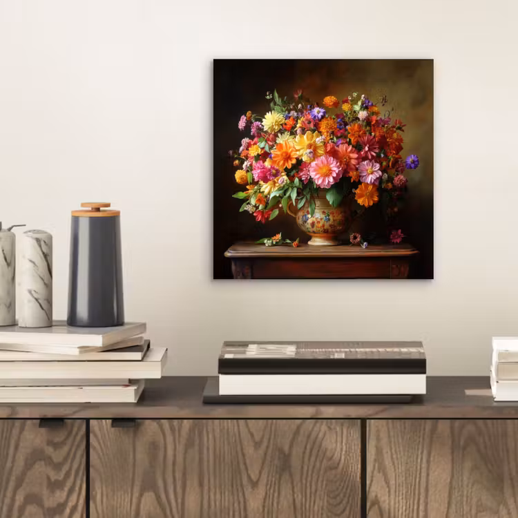 Aluminium schilderij - Kleuren - Boeket - Vaas - Hout — 2