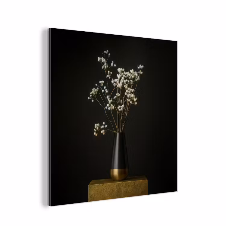 Aluminium schilderij - Bloembollen - Wit - Vaas - Minimalistisch — 1