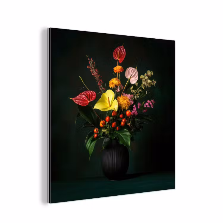 Aluminium schilderij - Bloemen - Vaas - Zwart — 1