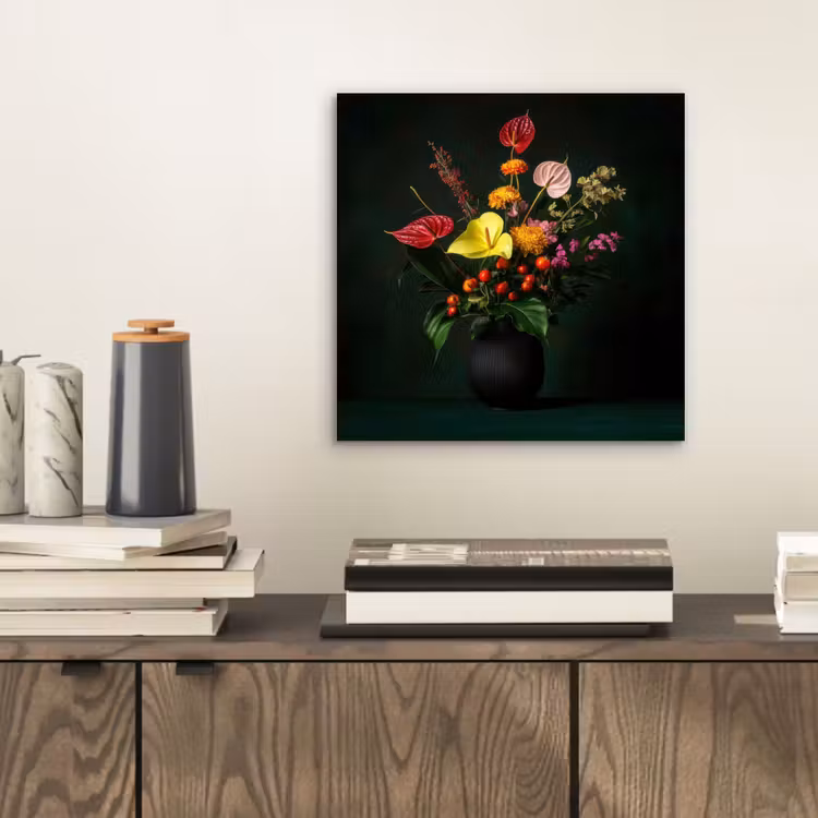 Aluminium schilderij - Bloemen - Vaas - Zwart — 2