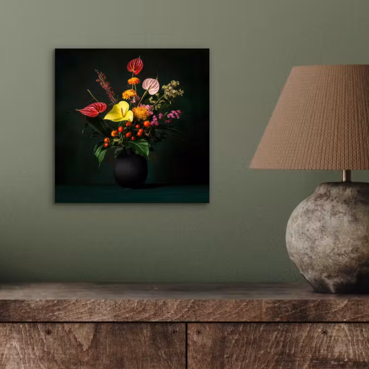 Aluminium schilderij - Bloemen - Vaas - Zwart — 3