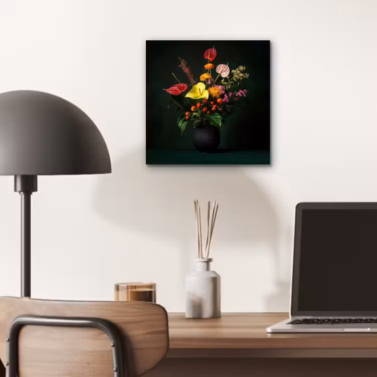 Aluminium schilderij - Bloemen - Vaas - Zwart — 6