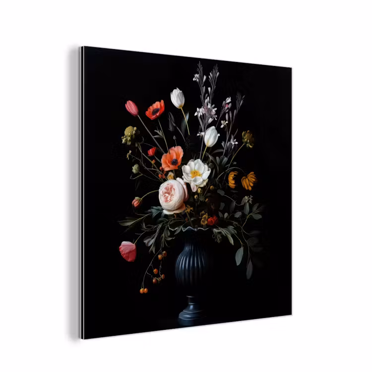 Aluminium schilderij - Bloemstuk - Vaas - Zwart — 1