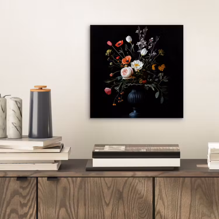 Aluminium schilderij - Bloemstuk - Vaas - Zwart — 2