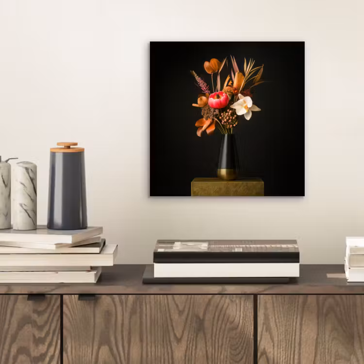 Aluminium schilderij - Boeket - Oranje - Gouden - vaas — 2