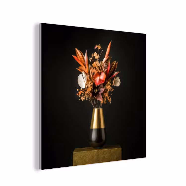 Aluminium schilderij - Exotisch - Boeket - Vaas - Goud — 1