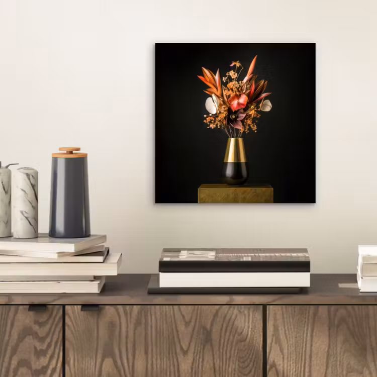 Aluminium schilderij - Exotisch - Boeket - Vaas - Goud — 2