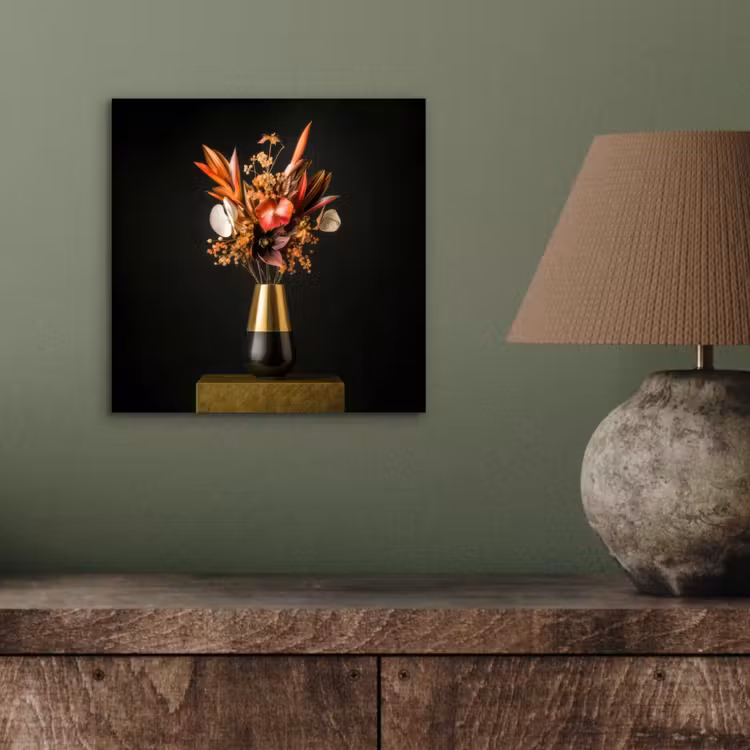 Aluminium schilderij - Exotisch - Boeket - Vaas - Goud — 3