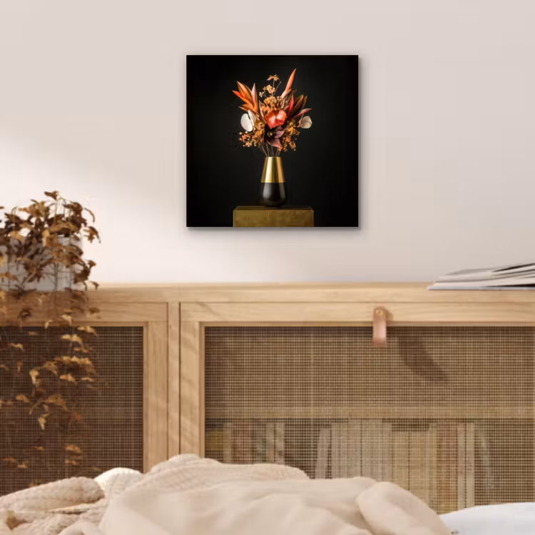 Aluminium schilderij - Exotisch - Boeket - Vaas - Goud — 4