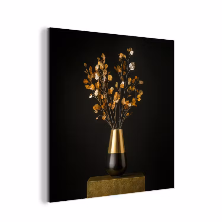 Aluminium schilderij - Goudbruine - Bladeren - Vaas - Herfstachtig — 1