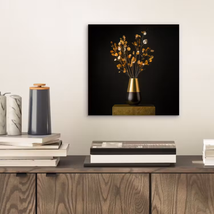 Aluminium schilderij - Goudbruine - Bladeren - Vaas - Herfstachtig — 2