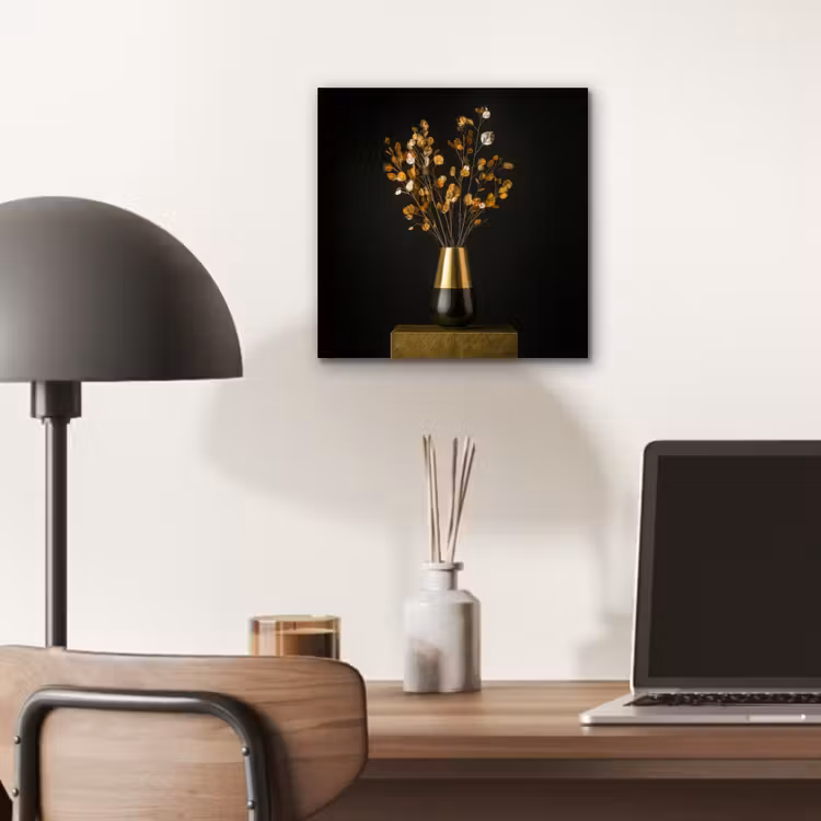 Aluminium schilderij - Goudbruine - Bladeren - Vaas - Herfstachtig — 6