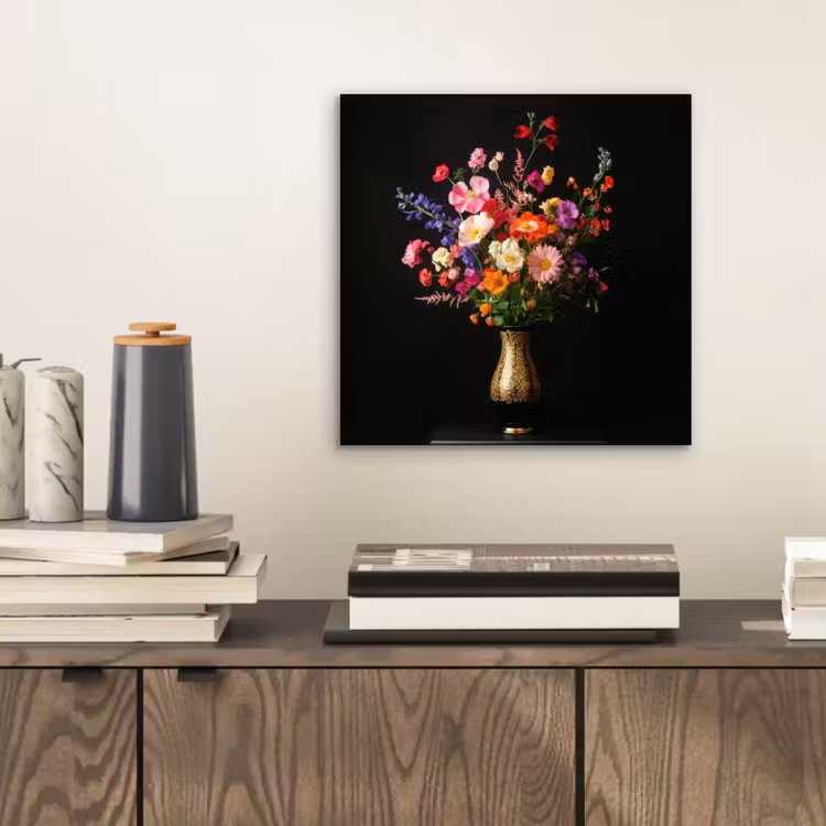 Aluminium schilderij - Kleurrijk - Boeket - Vaas - Goud — 2