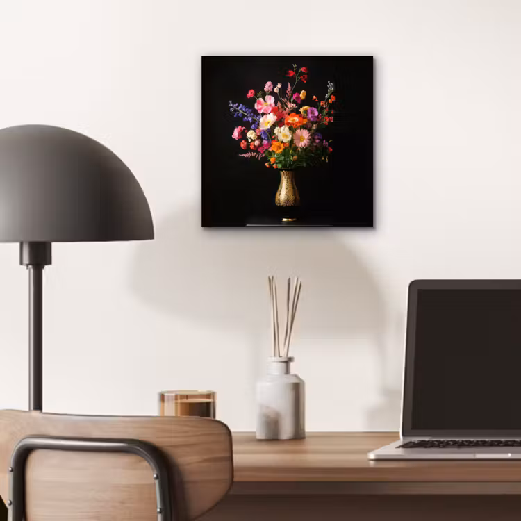 Aluminium schilderij - Kleurrijk - Boeket - Vaas - Goud — 6