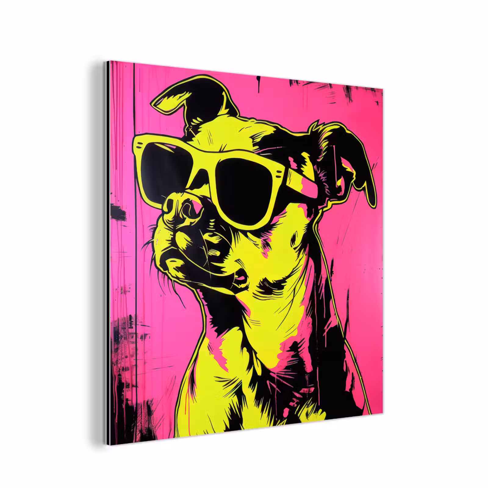 Aluminium schilderij - Hond - Zonnebril - Roze - Art — 1
