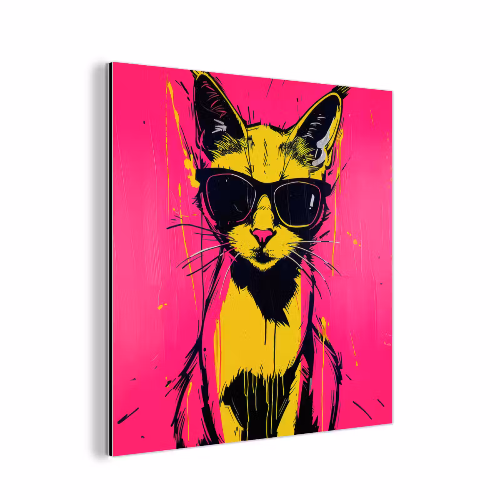 Aluminium schilderij - Kat - Art - Zonnebril - Roze — 1