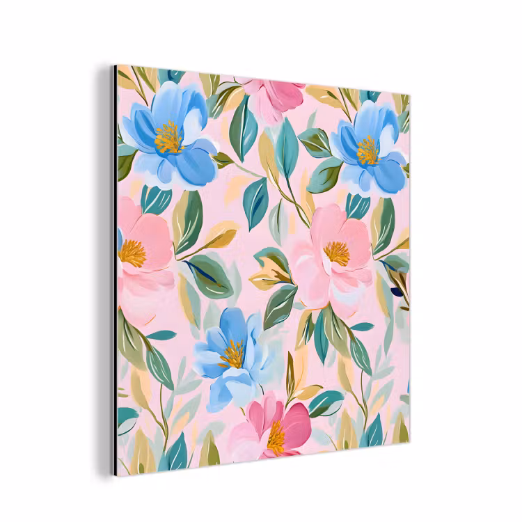 Aluminium schilderij - Blauw - Roze - Bloemen — 1