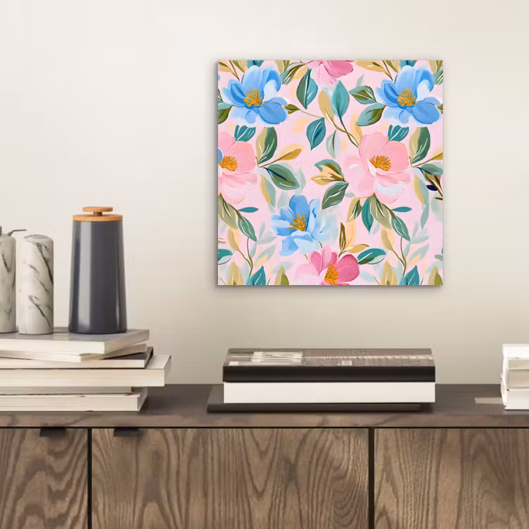 Aluminium schilderij - Blauw - Roze - Bloemen — 2