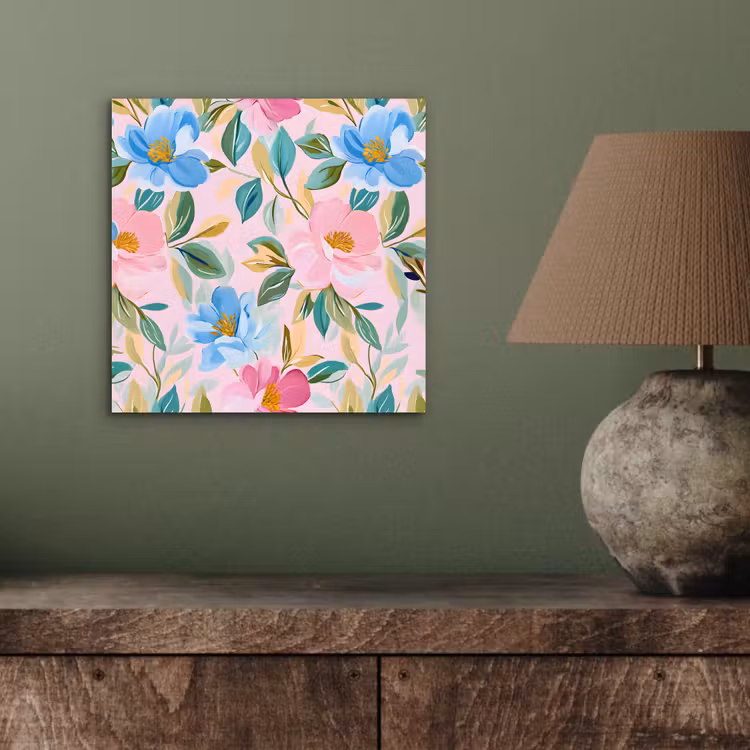 Aluminium schilderij - Blauw - Roze - Bloemen — 3