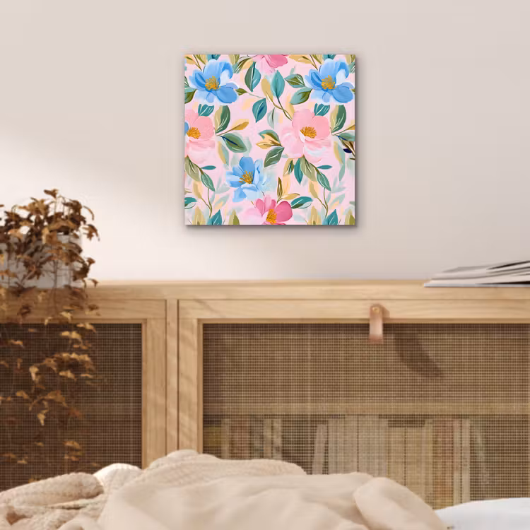 Aluminium schilderij - Blauw - Roze - Bloemen — 4