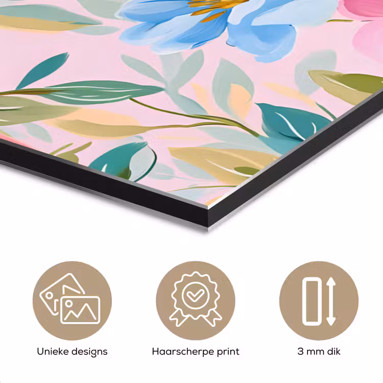 Aluminium schilderij - Blauw - Roze - Bloemen — 7