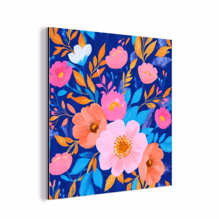 Aluminium schilderij - Bloemen - Blauw - Roze — 1
