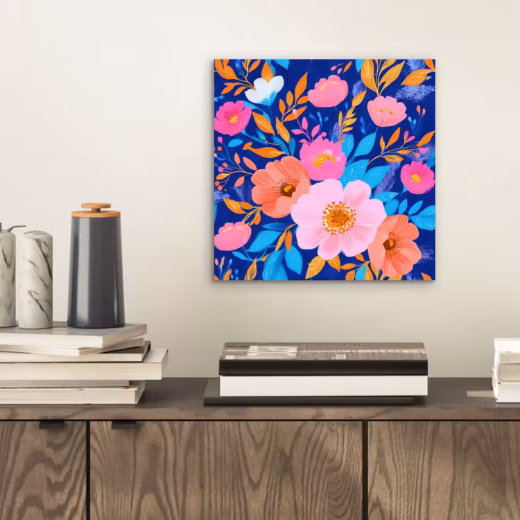 Aluminium schilderij - Bloemen - Blauw - Roze — 2