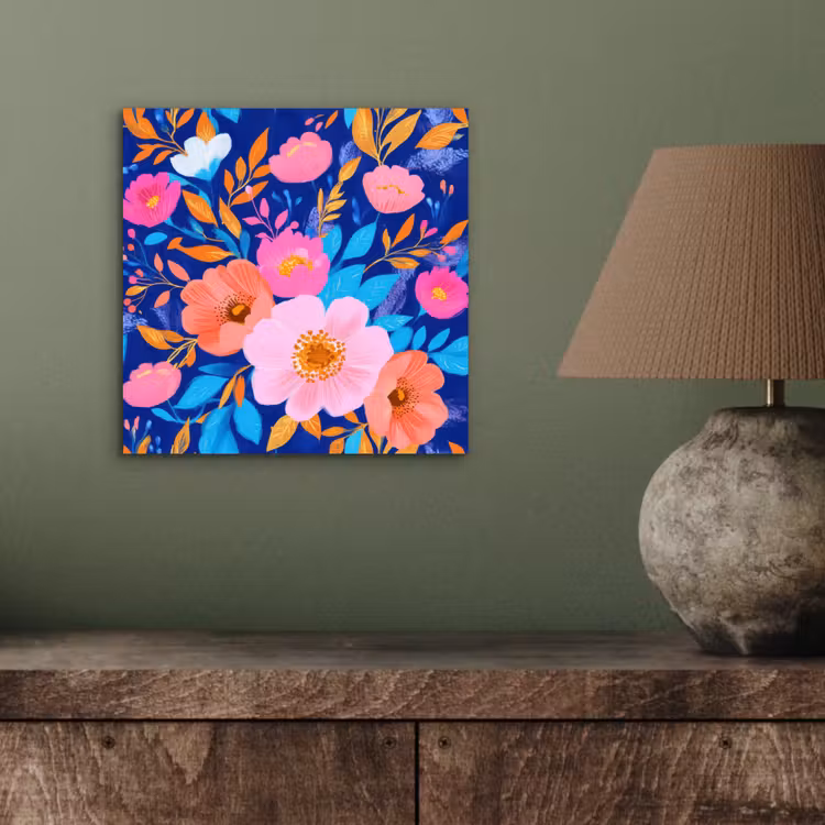 Aluminium schilderij - Bloemen - Blauw - Roze — 3