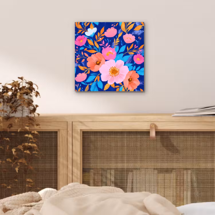 Aluminium schilderij - Bloemen - Blauw - Roze — 4