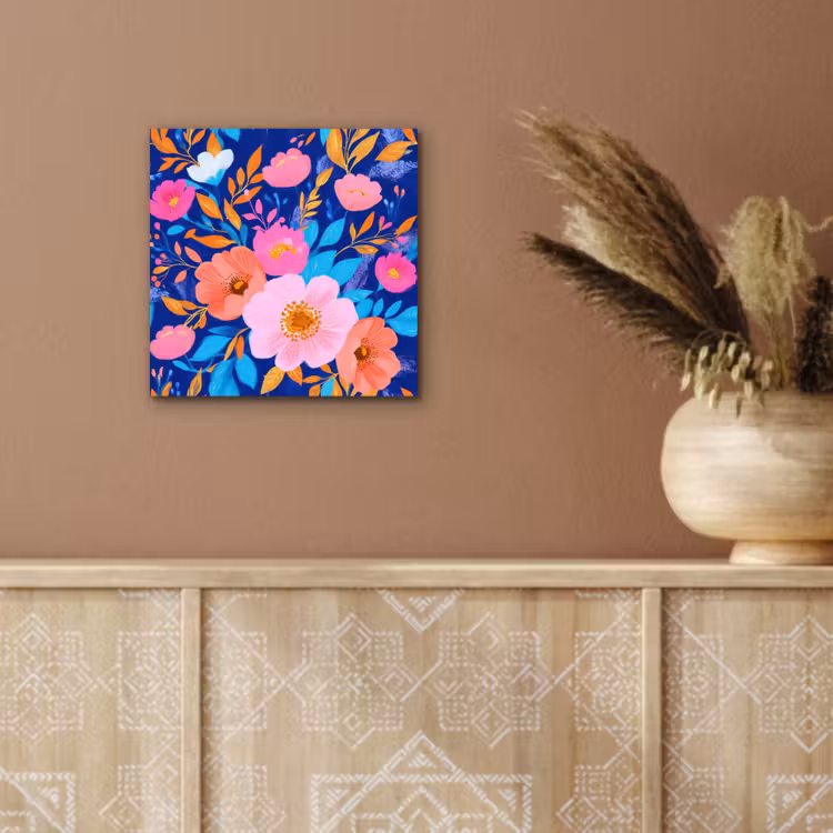 Aluminium schilderij - Bloemen - Blauw - Roze — 5
