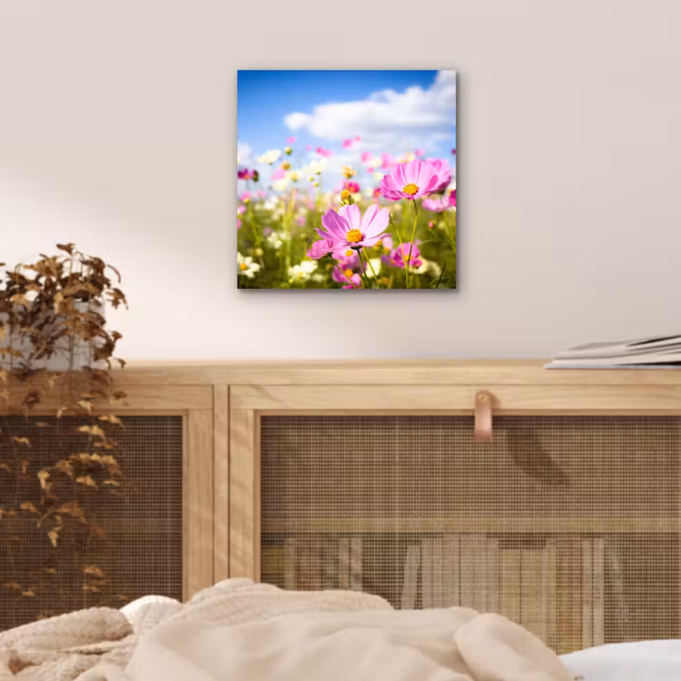 Aluminium schilderij - Bloemen - Wei - Paars - Gras - Wit - Wolken - Blauw — 4