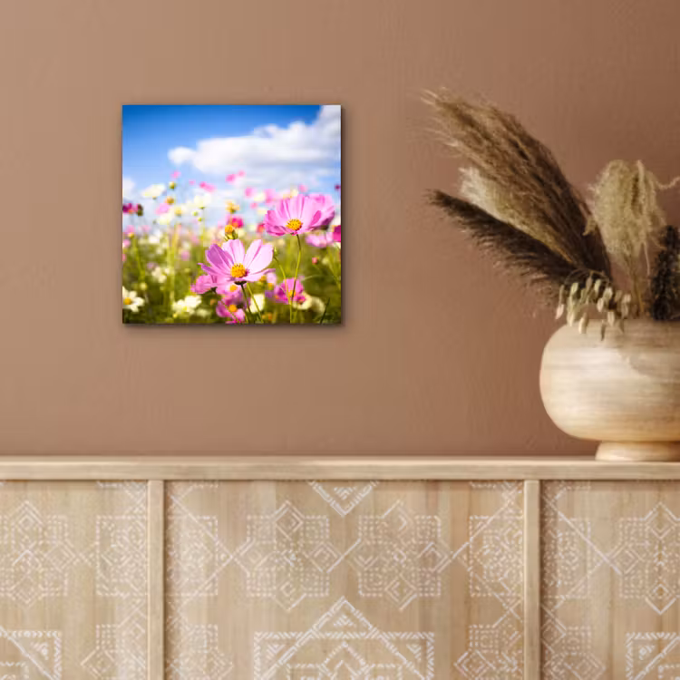 Aluminium schilderij - Bloemen - Wei - Paars - Gras - Wit - Wolken - Blauw — 5