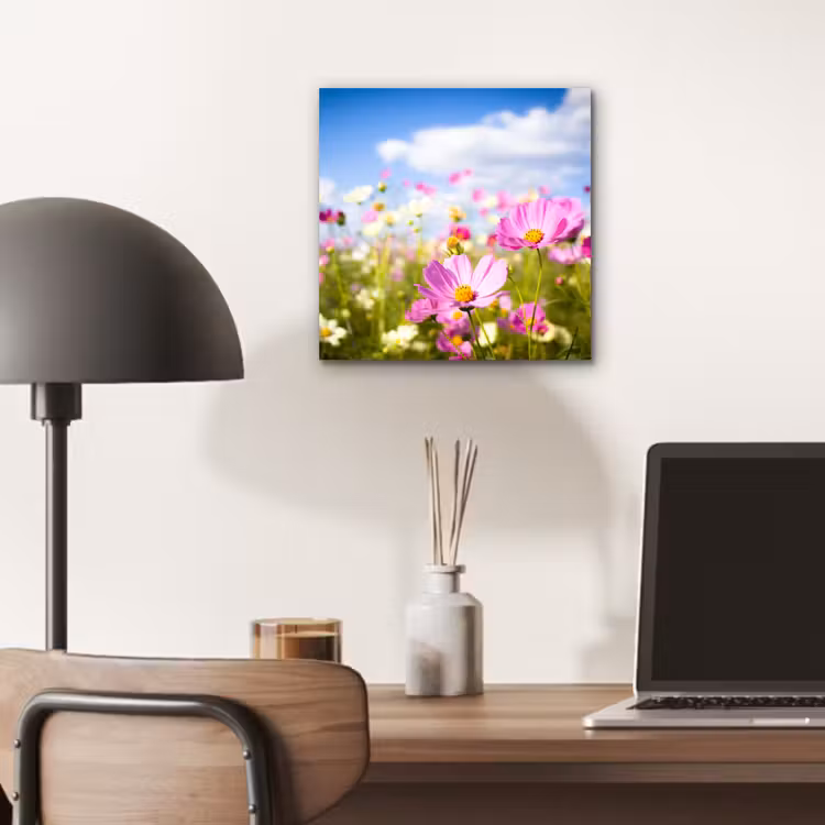 Aluminium schilderij - Bloemen - Wei - Paars - Gras - Wit - Wolken - Blauw — 6
