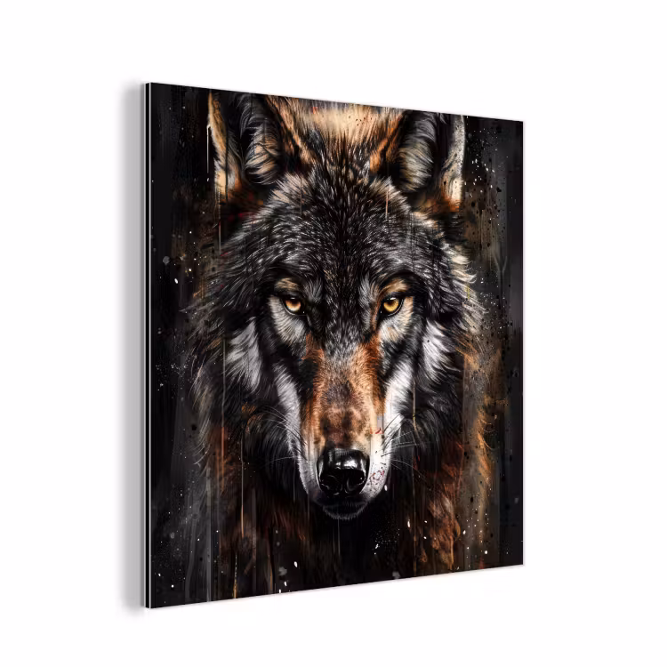 Aluminium schilderij - Dieren - Wolf - Portret - Zwart - Bruin — 1