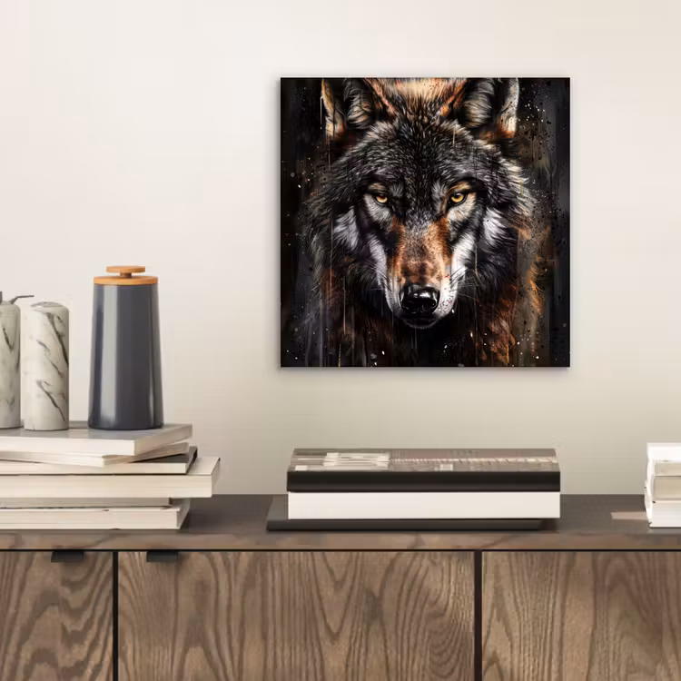 Aluminium schilderij - Dieren - Wolf - Portret - Zwart - Bruin — 2