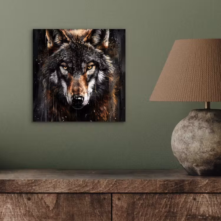 Aluminium schilderij - Dieren - Wolf - Portret - Zwart - Bruin — 3